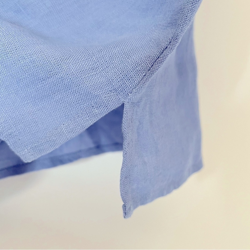 Paper Lace Sleeveless Linen Top Cornflower Blue Minimalist Contemporary Coastal - Picture 9 of 11